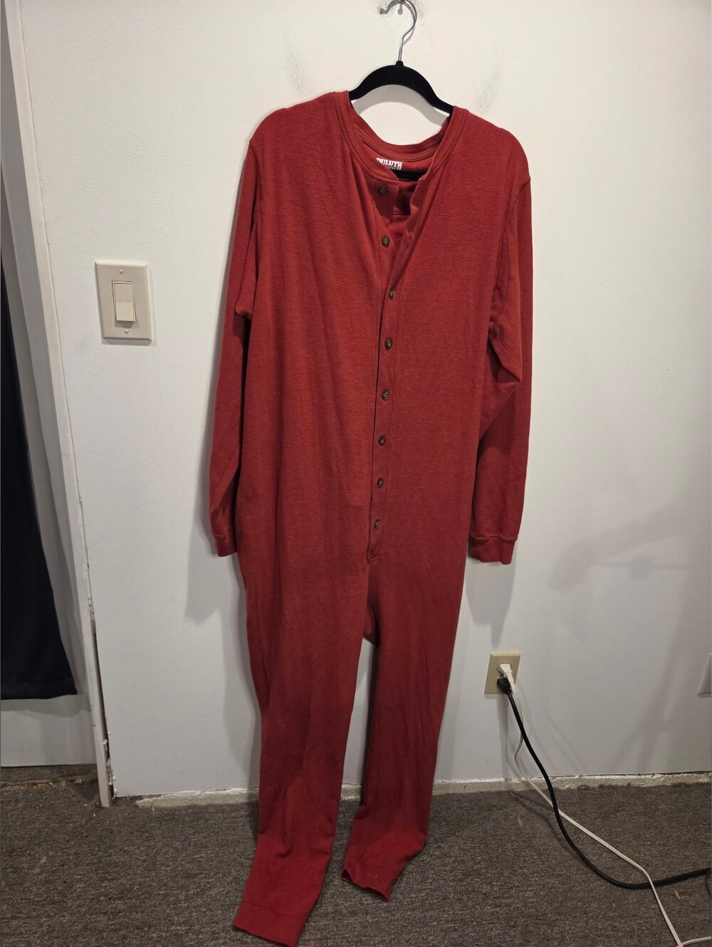 Duluth Mens Size XL Waffle Knit Union Suit In Red W/ Butt Flap